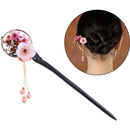 Vintage Wooden Hair Sticks For Women Elegance Flower Tassel Lady Hairpins Hair Sticks Clip Hair Accessories
