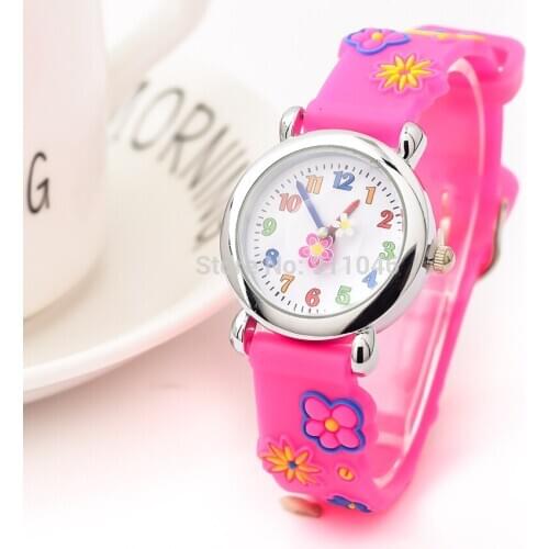 Hot Sell 3D Silicone Flower Band Alloy Case Second Disk kids Watch Girls Boys Quartz Wristwatches Multiple Colours