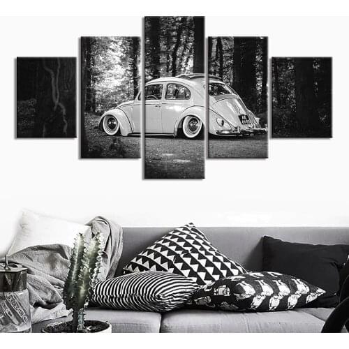 HD Prints Retro car Pictures Vintage Black Background Poster Wall Art 5 Piece Canvas Paintings Home Decor