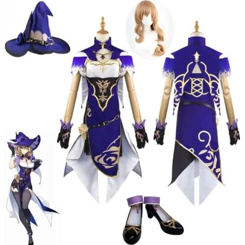 Game Genshin Impact Cosplay Lisa Librarian Sexy Dress Costume Men Women Performance Costumes Witch of Purple Rose Role Play Wig