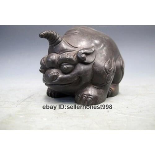 China Royal fengshui Dragon Dog Lion unicorn Figurine Pure Bronze beast Statue