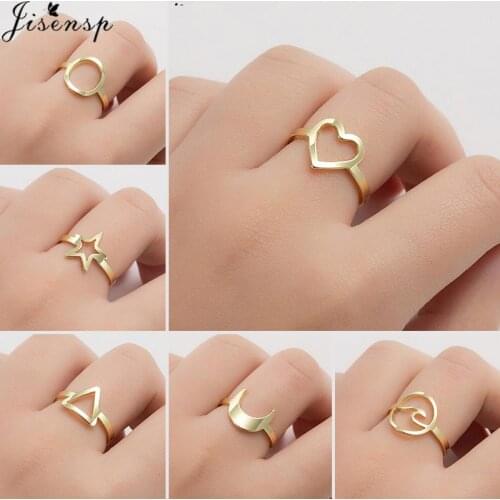 Jisensp Punk Rock Stainless Steel Rings for Women Girls Geometric Heart Moon Circle Adjustable Ring Wedding Jewelry Wholesale
