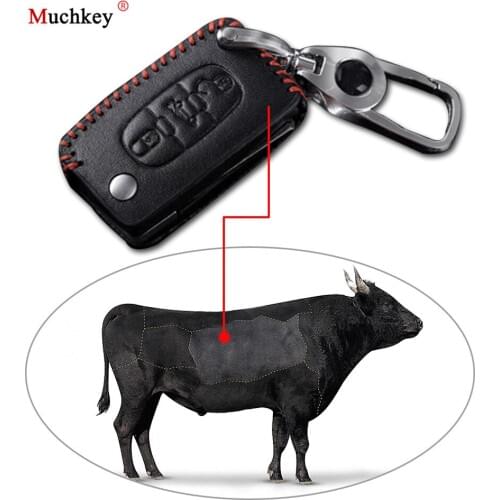Leather Remote Case Car Key Bag Cover For Peugeot 3 Buttons Folding Key Luxury Genuine Hand Sew Red Line 1PC Type E