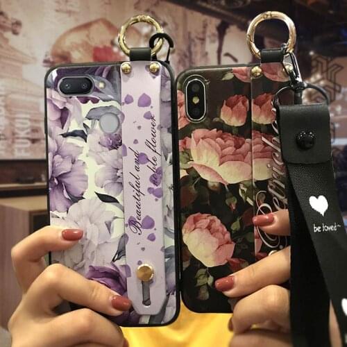 Soft Case Anti-dust Phone Case For Xiaomi Redmi 6 Anti-knock Flower Original Wrist Strap Kickstand