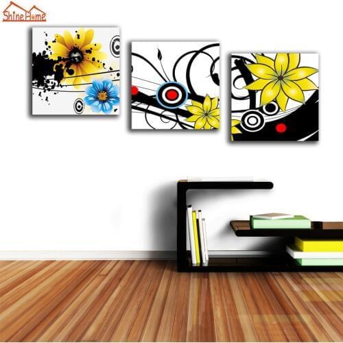 ShineHome-3pc Abstract Sunflower Wall Painting Triptych Modular Picture Wall Canvas Prints for Living Room Decorative Home Decor