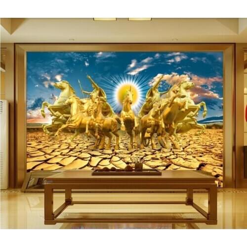 Gold horse to success 8 horses 3D horse TV background wall decoration wallpaper murals