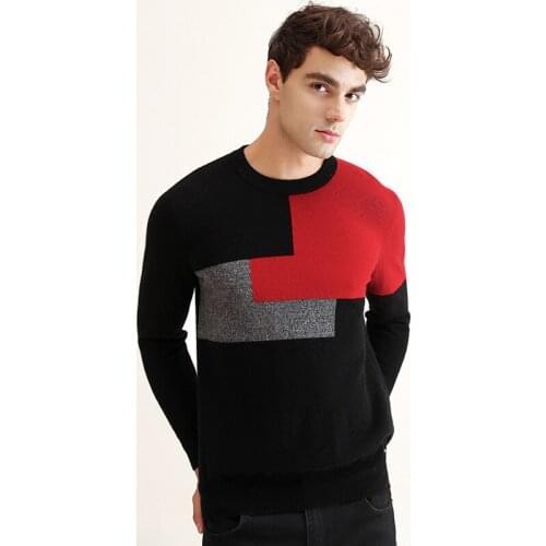 ZHILI 2018 New Autumn Winter O-Neck Stitching Color Cashmere Sweater