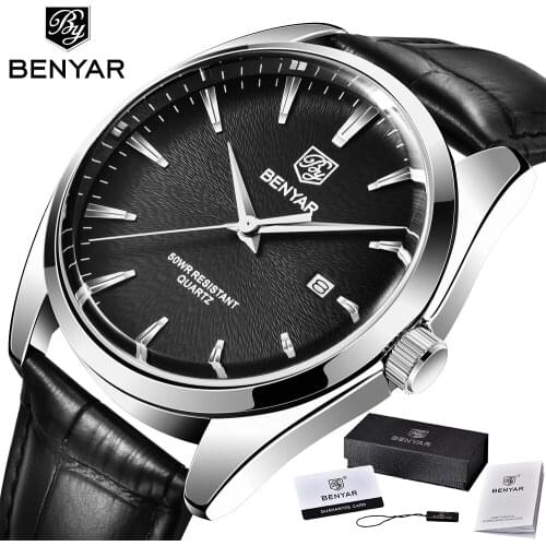 2021 New BENYAR Design mens Quartz Watch Top Brand Luxury Wristwatch Mens Sports Fashion Leather Strap Waterproof Wristwatches
