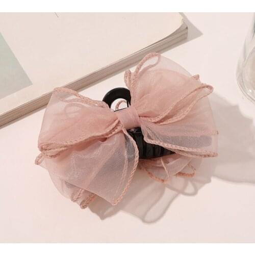 Solid Color Yarn Ribbon Bow Hairpin Sweet Organza Bow Mesh Hair Accessories Hair Clip Women Hair Tie Hair Claws Clamp Hairgrip