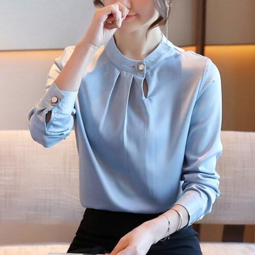 Autumn Womens Tops and Blouse 2020 Chiffon Shirt Solid O-Neck Clothing Women Shirts Blouses Blusas Femininas Elegant Tops 0796