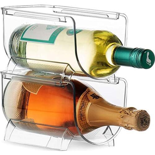 2Pc Wine Holder Rack Plastic Clear Stackable Wine Bottle Stand Support For Soda Beer Kitchen Fridge Storage Organizer