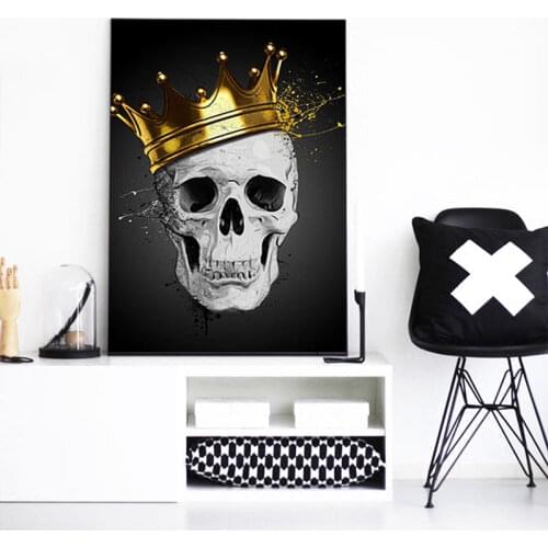 Golden Crown Skeleton Posters And Prints Black And White Abstract Skull Canvas Painting Print Wall Art Picture Home Decoration