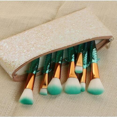 Professional 7pcs synthetic hair special fish plastic handle Makeup Brushes Set Foundation Cosmetic Make Up Brush Kit in PU bag