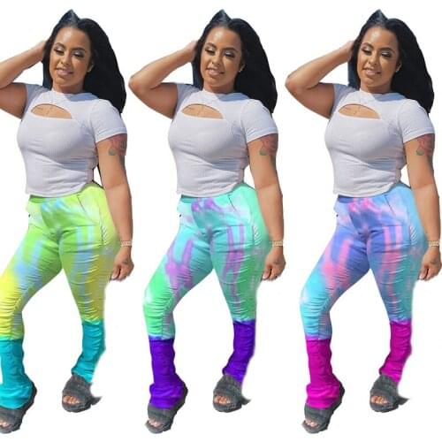 Colorful Stacked Sweatpants for Women Female Skinny Stacked Leggings Bell Bottom Flare Pleated Pants Joggers Trousers Sportswear