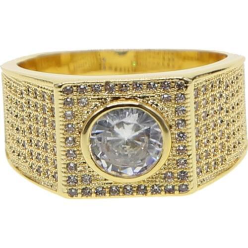 Luxury round cz gold color Ring for Man top quality cubic zirconia hiphop Unique Fashion Males Cross Ring for Boy daily wearing