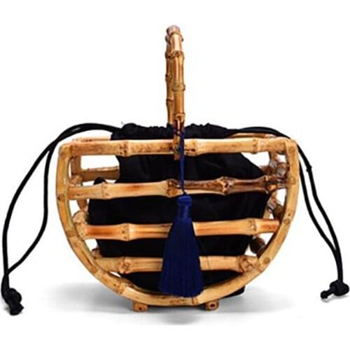 Luxury Women Bamboo Bags Moon Designer Tassel Handmade Weave Clutch Bag Fashion Hollow Handbag Summer Beach Lady Tote SS3640