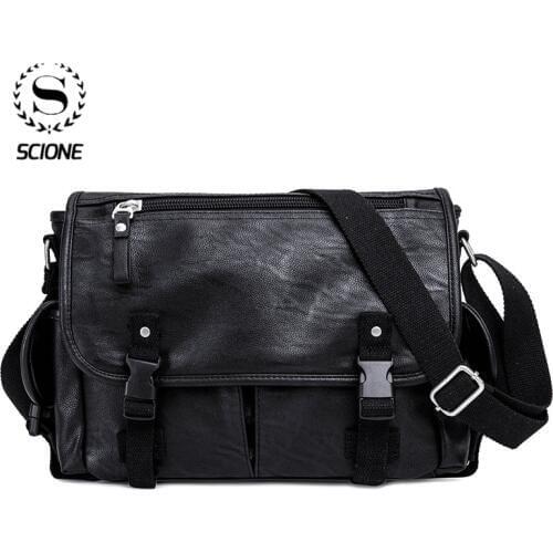 Scione Mens Shoulder PU Crossbody bag LargeCapacity Envelope Bag Casual Business Messenger Bag for Men