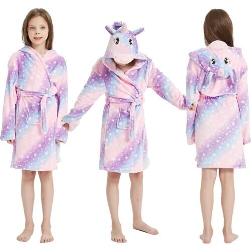 Lilac Baby Girls Rainbow Unicorn Bathrobe Childrens Pyjamas Unicorn Nightgowns Baby Robe Beach Towels for Kids