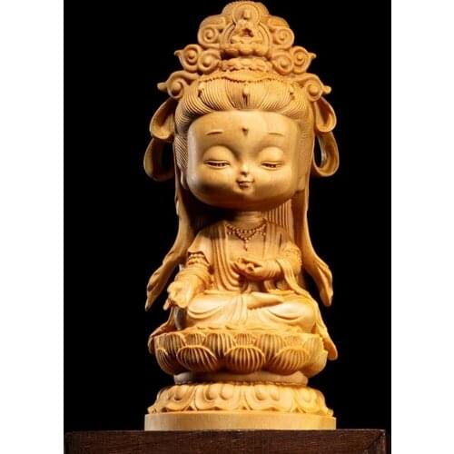 Boxwood 9 12 13 15cm Guanyin Sculpture Wood Guan Yin Buddha Statue Home Goddess Bodhisattva Home Decor