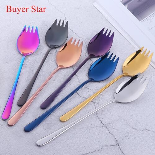 Buyer star 4 pcs/set Korean Salad spork Western Dinnerware Practical 304 Stainless Steel Cutlery Tableware Spoonfork for Snack