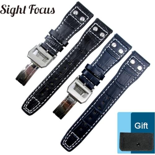 Dark Blue Strap for IWC Watch Band Deployment Buckle Deployant Clasp Big BPilot Watch Belt Bracelets Rivet Screw Strap