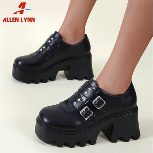 Autumn Mature Fashion Solid Black Women Pumps Platform Chunky High Heeled Rivet Slip On Office Ladies Pumps Classic Shoes