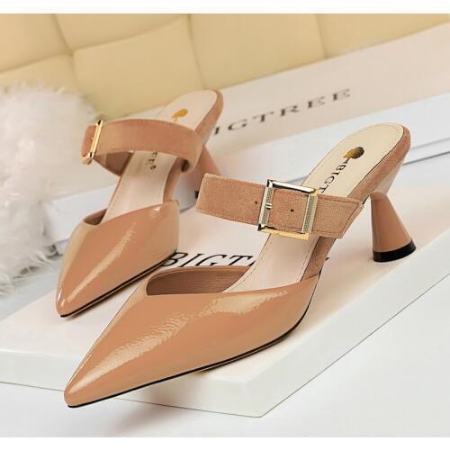 Women Shoes Pumps Pointed Toe metal belt buckle Hollow 6.5 CM thin High Heels Boat Wedding Dress Office Party Shoes