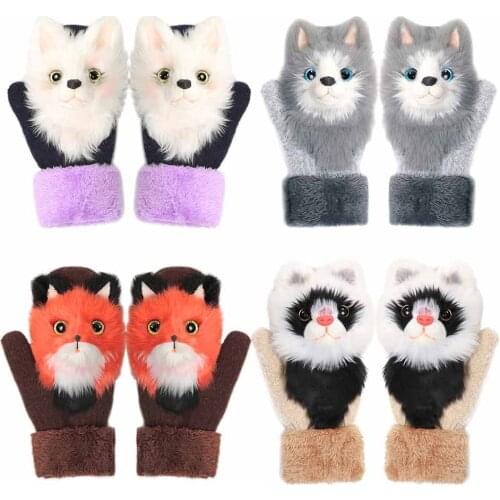 Animal Cat Dog Panda Raccoon Design Winter Warm Gloves 22cm Long Cute Girls Mittens Full Fingers Fashion Soft Princess Guantes