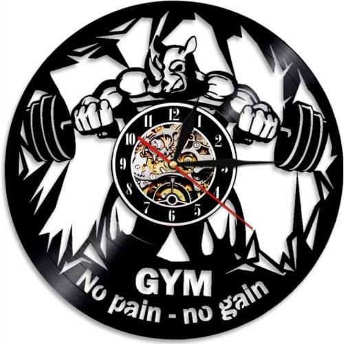 No Pain No Gain Vintage Vinyl Record Wall Clock Gym Fitness Home Decor Silent Wall Art Hanging Watch Bodybuilding Lover Gift