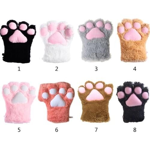 Japanese Women Girls Cute Bear Cat Paw Gloves Winter Warm Thick Fluffy Plush Cartoon Anime Lolita Cosplay Full Finger Mittens