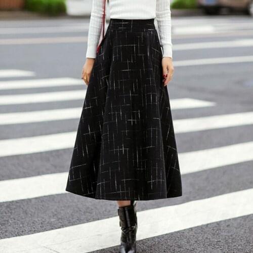 Half-Long Skirt Elastic Waist Women Fashion Elegant Pleated Retro Autumn Winter High-Waist Womens Loose Casual A-line Skirts