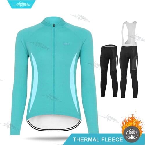 Lady Cycling Jersey Set Women Long Sleeve Clothes Winter Cycling Clothing Female Thermal Fleece MTB Uniform Kit Ropa Ciclismo