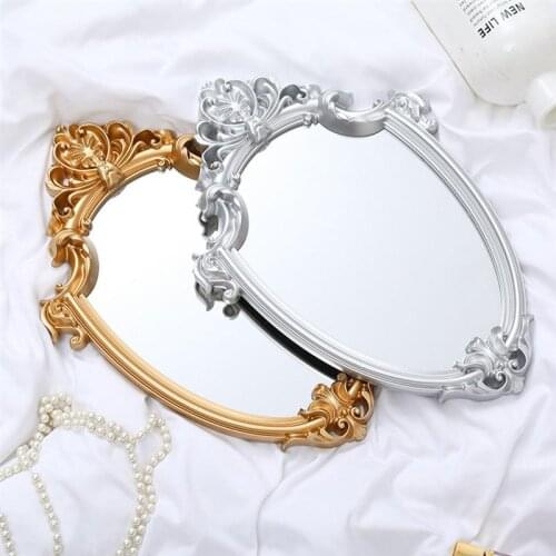1pc European Style Makeup Mirror Wall-Mounted Retro Royal Bathroom Mirror For Woman Lady Decorative Home Decor Supplies
