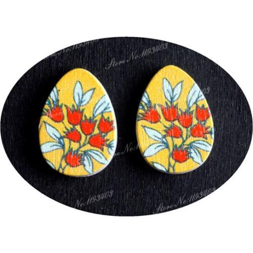 13x18mm Flower Tear Drop Shape Painted Wood Laser Cut Cabochon to make DIY Rings, Earrings, Brooch, Necklace pendant
