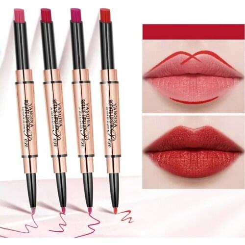2 in 1 Lip Liner Pen Double Head Waterproof Features Nourishing Lips Matte Texture Multifunctional Lip Stick Pen for Female Tool
