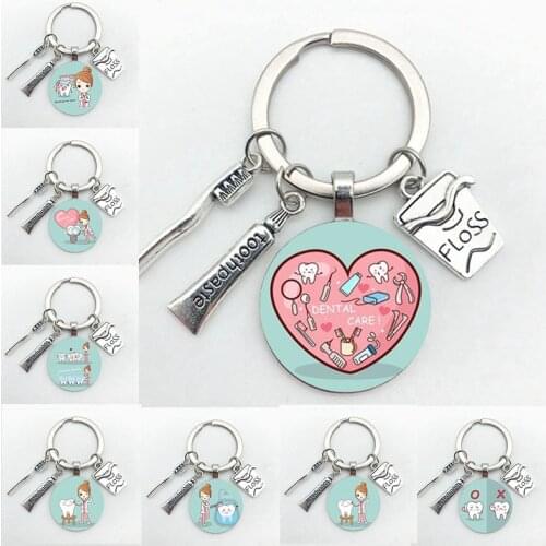 2021 New Dentist Dental Glass Keychain Dental Assistant Gift Dental Care 25mm Handmade Holiday Gift Jewelry Keychain