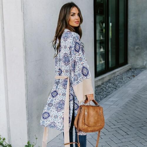 2021 Boho Print Robes Bathing Suit Cover-ups Plus Size Beach Wear Self Belted Kimono Dress Women Summer Swimsuit Cover Up A817