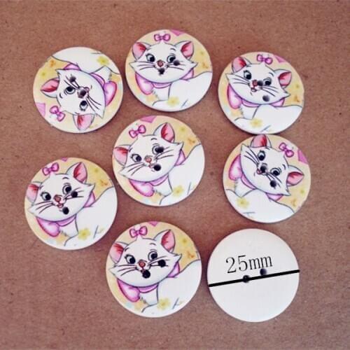 30pcs New 25mm KT Design 2 Holes Wooden Buttons Sewing Buttons Craft Scrapbooking Clothing Accessories K-14