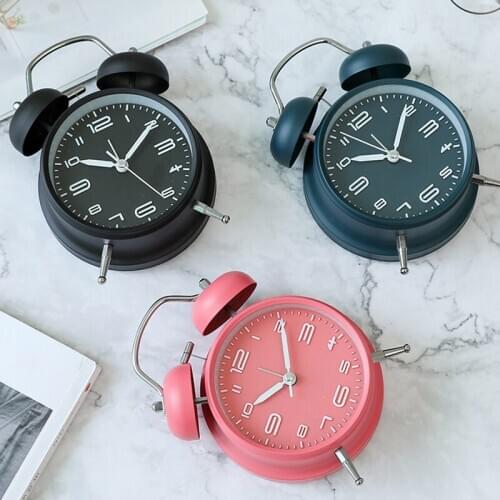4 inch Classic Twin Bells Alarm Clock Frosted Metal Frame 3D Dial Backlight Bedroom Desk Table Clock for Home & Office 5 Colors