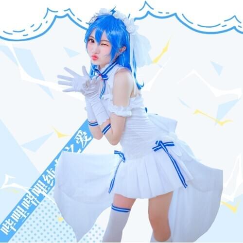 Anime Virtual Idol White Wedding Dress Cosplay Costume Halloween Carnival Women Kawaii Oufit Halloween Carnival Party Dress
