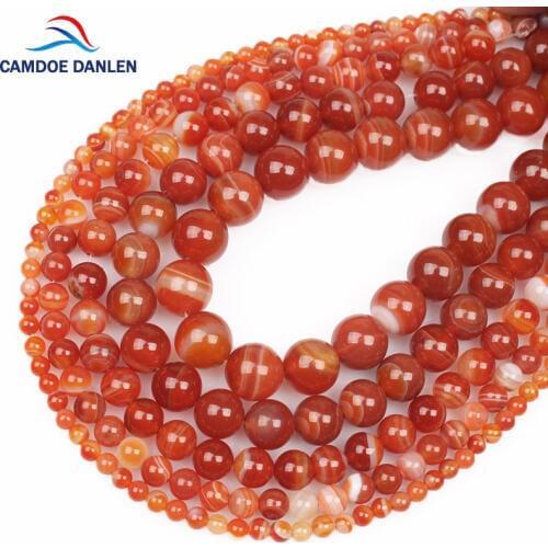 CAMDOE DANLEN Beads Natural Stone Red Stripe Agates 6 8 10 12 14 MM Diy Accessories Necklace Earring Spacer Beads Jewelry Making