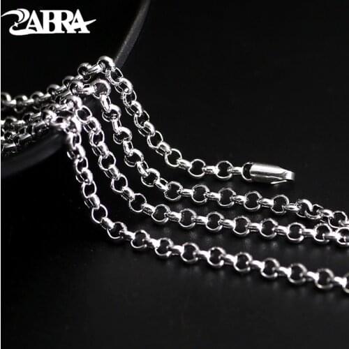 ZABRA Real 925 Sterling Silver Round Necklace For Men And Women 3mm 18-28inch Trendy Long Chain Silver Jewelry
