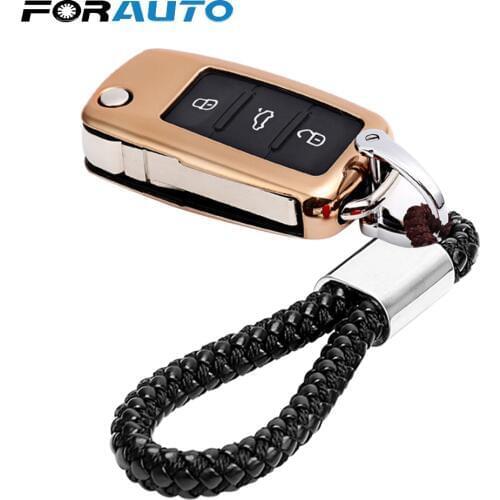 FORAUTO Car Key Case Key Bag Cover Protector with Key Chain For Volkswagen For VW Passat Golf Jetta Bora Polo Sagitar Tiguan