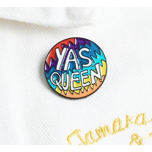 Feminist YAS Queen Enamel Pin Rainbow Jewelry Gay Pride Round Brooches Backpack Clothes Lapel Badge Pins Gifts for Women Friend
