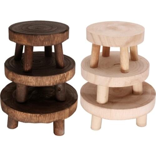 Solid Wood Round Bench Flower Pot Holder Plant and Succulent Flower Pot Base Display Stand Stool Home Garden Patio Decor