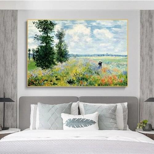 Claude Monet Poppies At Argenteui Landscape Canvas Painting Posters and Prints Wall Art Impressionist Picture Home Decor Cuadros