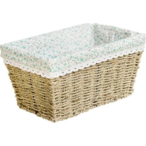 Hand made Storage Basket Rattan Woven Fabric Tabletop Coffee Table Sundries Toy Key Basket Cosmetics Storage Box Snack Basket