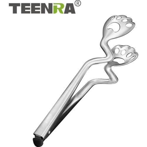 TEENRA Stainless Steel Cat Claw Food Clip Heat-Resistant Kitchen Bread Tong Creative Non-Slip Cooking Tongs BBQ Clip Tools