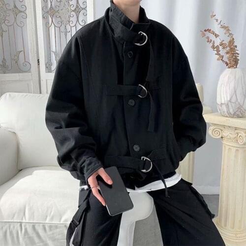 Solid color jacket mens spring and autumn new Korean style trendy handsome stand-up collar loose wild overalls