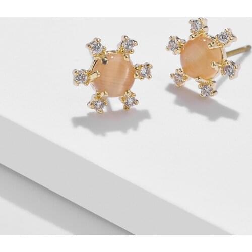 LUNA CHIAO Women Fashion Jewelry Zircon Opal Stone Minimal Stud Earrings
